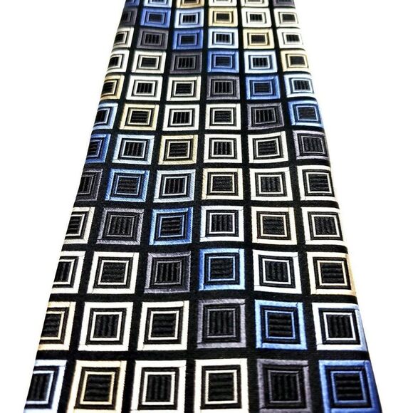 Michael Kors Silk Tie Woven Gray‎ Blue Geometric - Picture 2 of 6